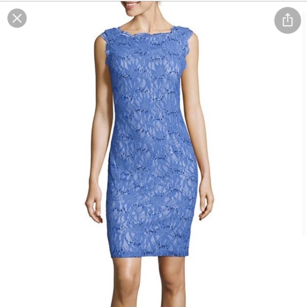 Periwinkle Blue Sequin Lace Sleeveless Dress - Picture 12 of 12